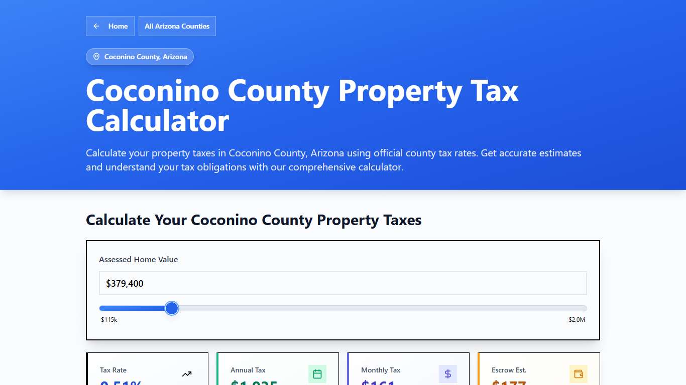 Coconino County, AZ Property Tax Calculator 2025-2026